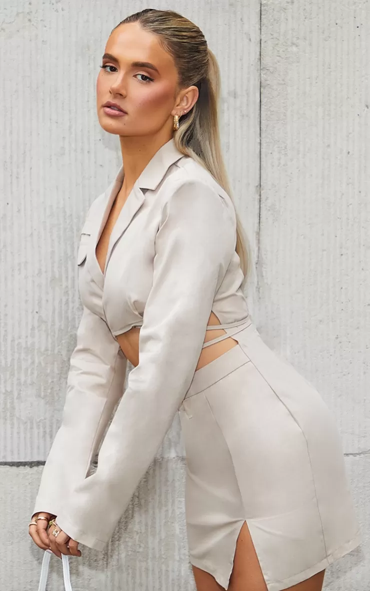 PrettyLittleThing Woven Cut Out Tie Waist Utility Style Blazer Bodycon Dress< Wedding Guest Dresses