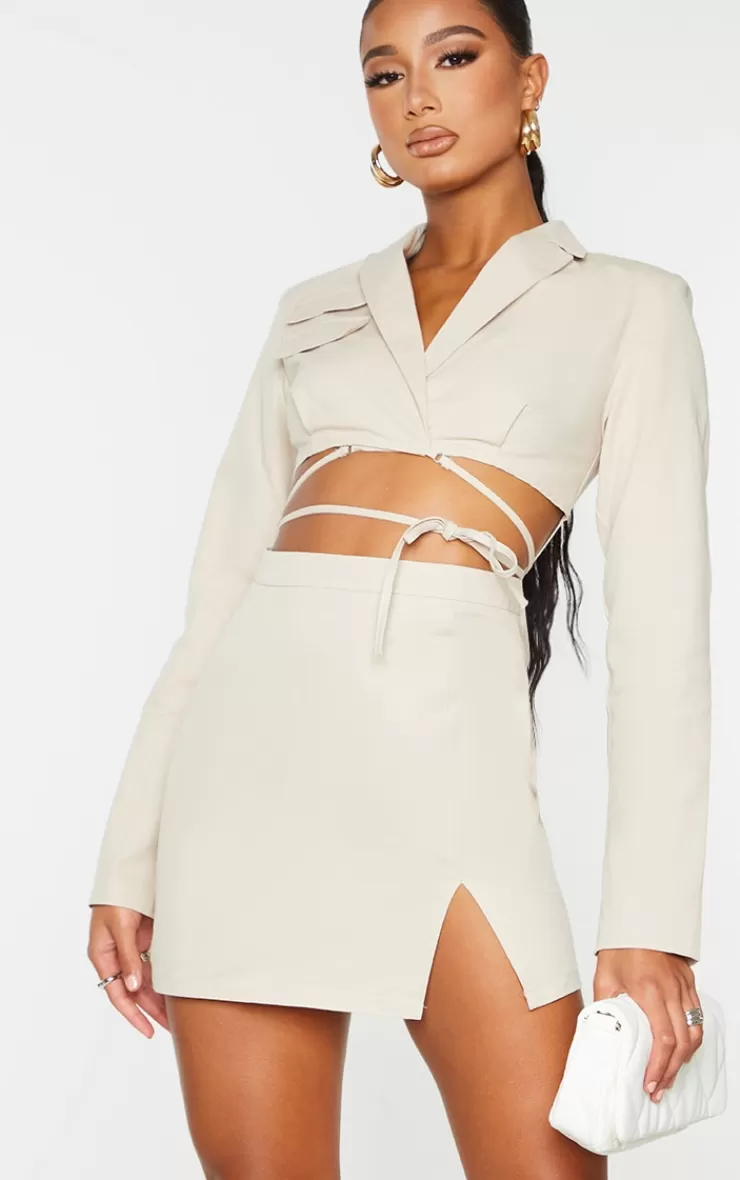 PrettyLittleThing Woven Cut Out Tie Waist Utility Style Blazer Bodycon Dress< Wedding Guest Dresses