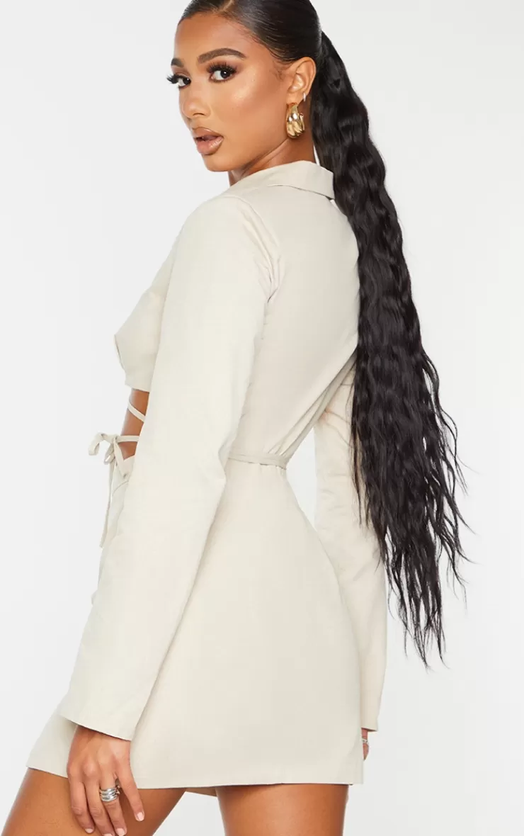 PrettyLittleThing Woven Cut Out Tie Waist Utility Style Blazer Bodycon Dress< Wedding Guest Dresses