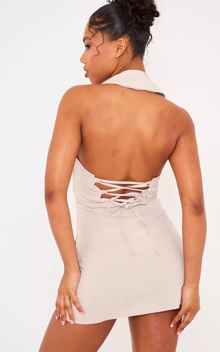 PrettyLittleThing Woven Halter Neck Pocket Detail Mini Dress< Mini Dresses