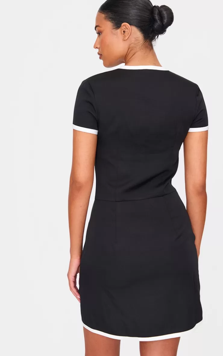 PrettyLittleThing Tall Contrast Trim Pearl Button Up Mini Dress< Mini Dresses