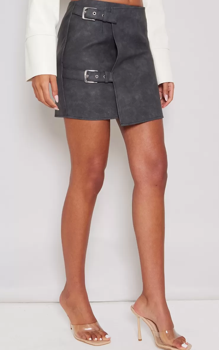 PrettyLittleThing Tall Faux Leather Buckle Detail Mini Skirt< Going Out