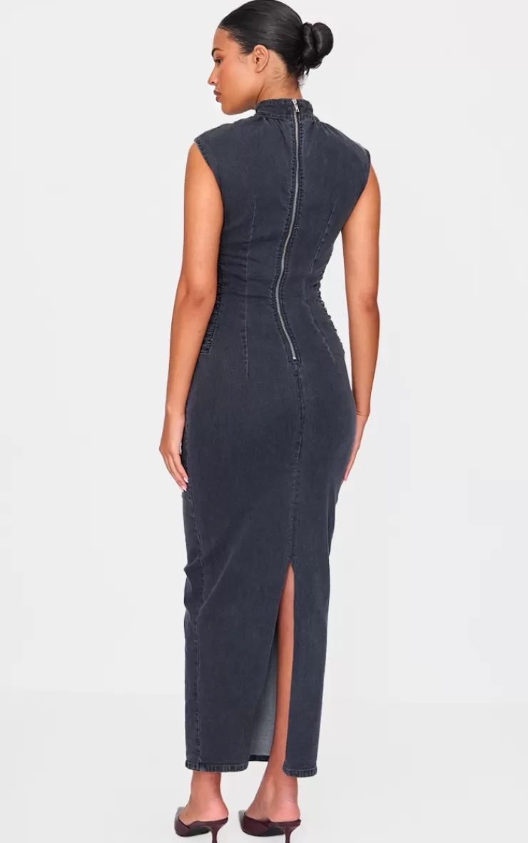 PrettyLittleThing Tall High Neck Sleeveless Denim Midaxi Dress< Denim Dresses