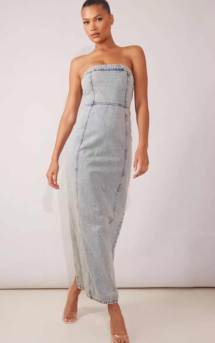 PrettyLittleThing Denim Bandeau Maxi Dress< Strapless Dresses