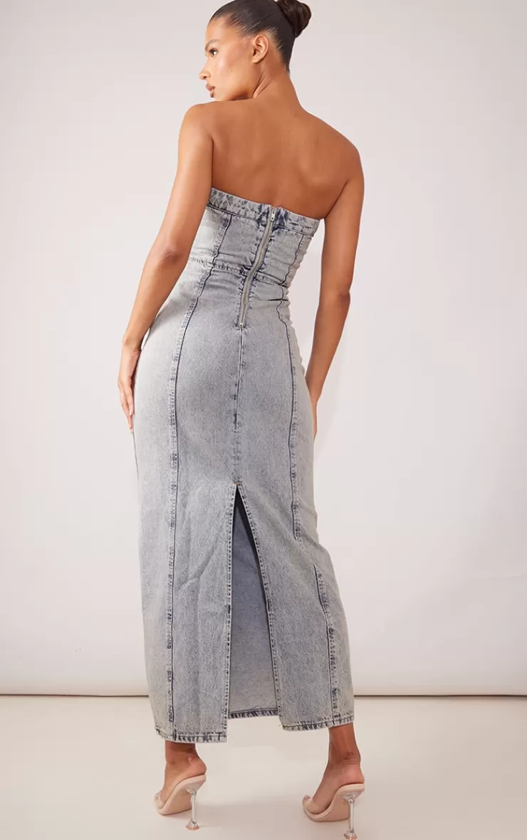 PrettyLittleThing Denim Bandeau Maxi Dress< Strapless Dresses
