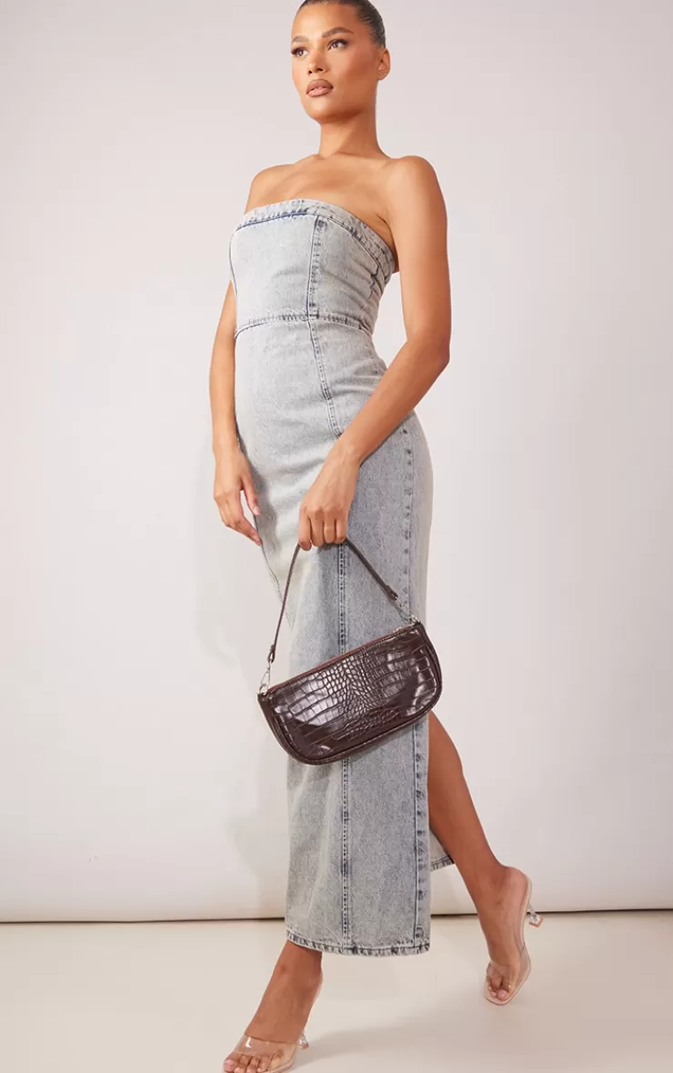 PrettyLittleThing Denim Bandeau Maxi Dress< Strapless Dresses