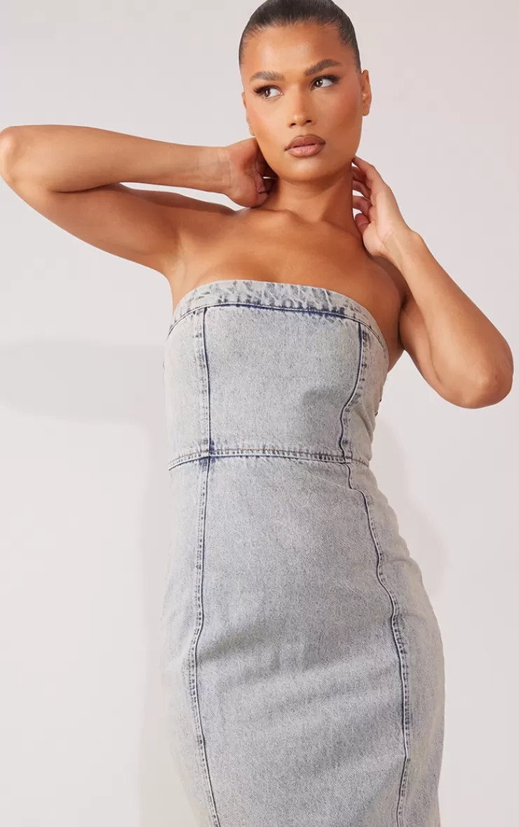 PrettyLittleThing Denim Bandeau Maxi Dress< Strapless Dresses