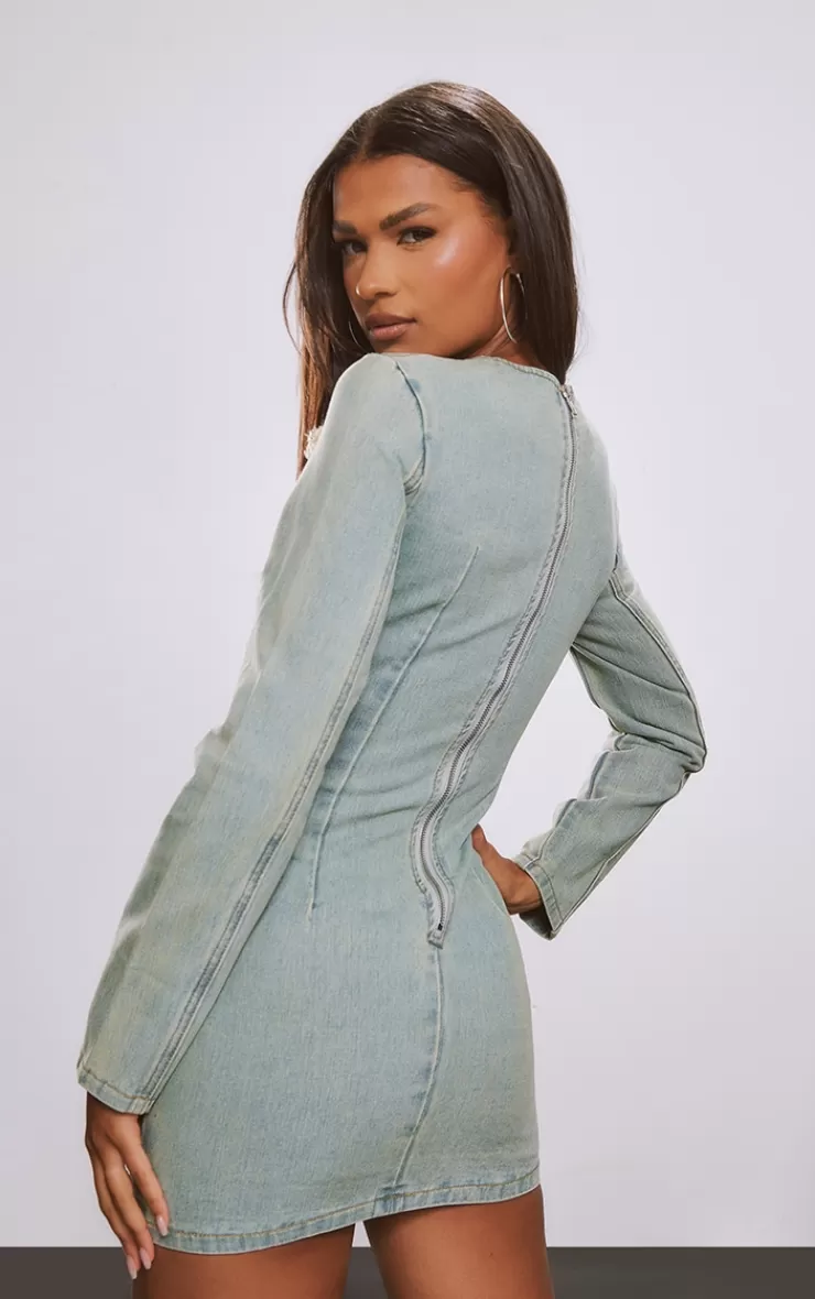 PrettyLittleThing Frayed Seam Detail Mini Dress< Mini Dresses