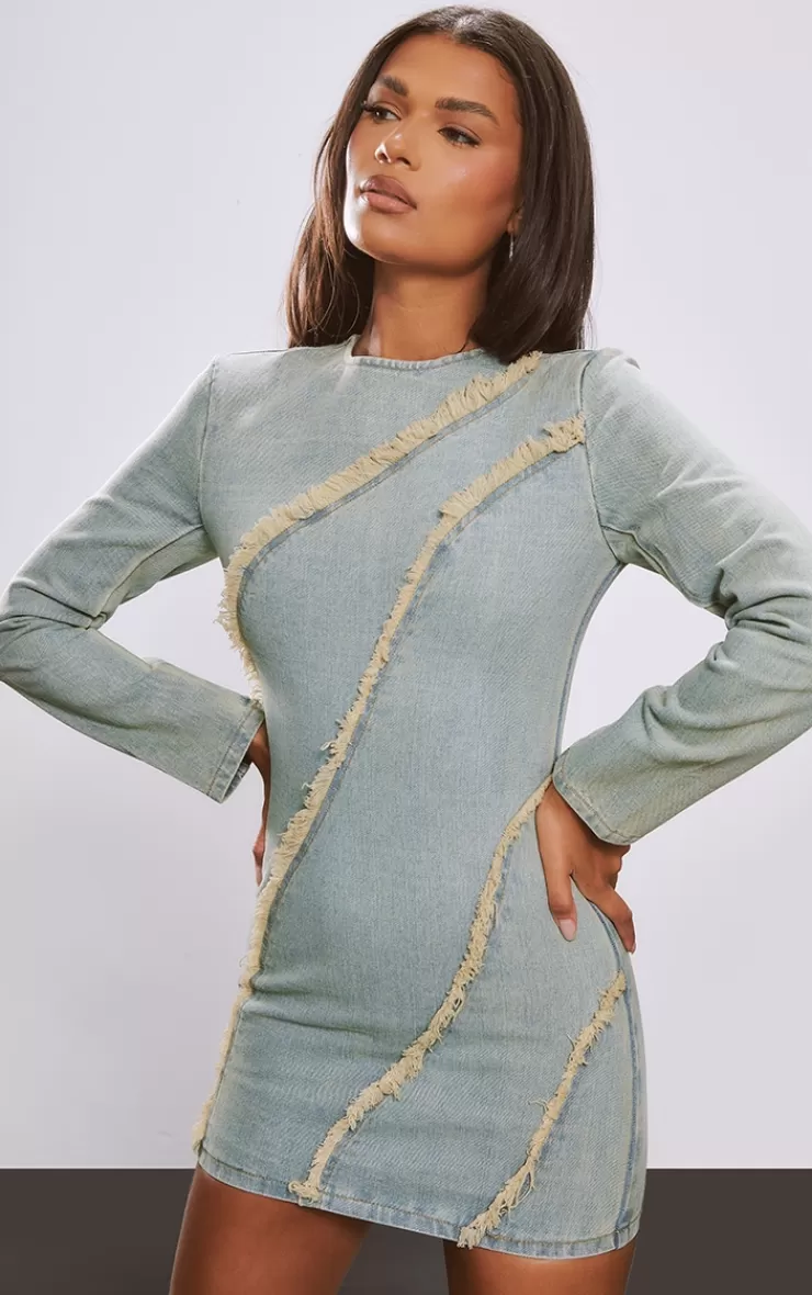 PrettyLittleThing Frayed Seam Detail Mini Dress< Mini Dresses