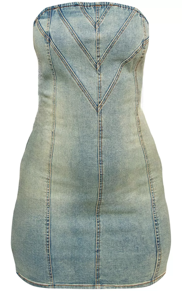 PrettyLittleThing Seam Detail Denim Mini Dress< Denim Dresses
