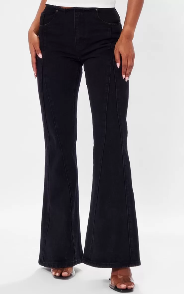 PrettyLittleThing Dipped Lace Up Back Flared Denim Jean< Going Out