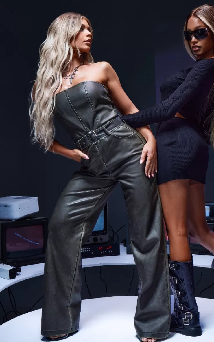 PrettyLittleThing PU Utility Style Bandeau Jumpsuit< Going Out