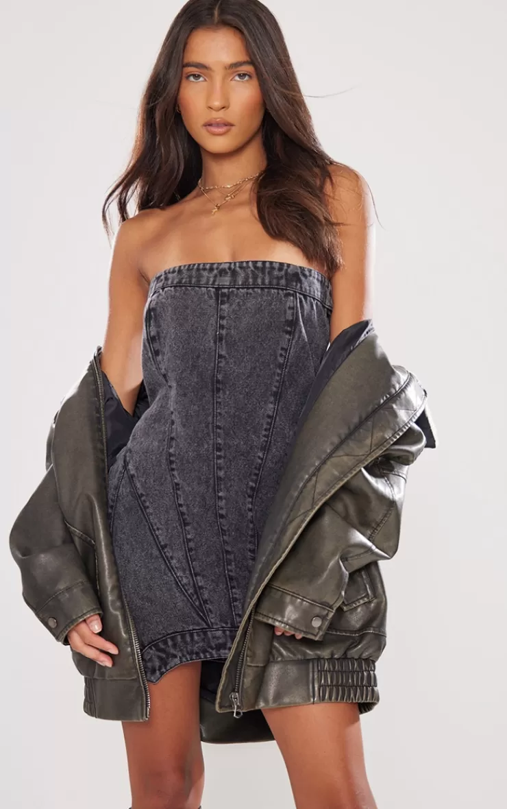 PrettyLittleThing Seam Detail Asymmetric Denim Mini Dress< Mini Dresses