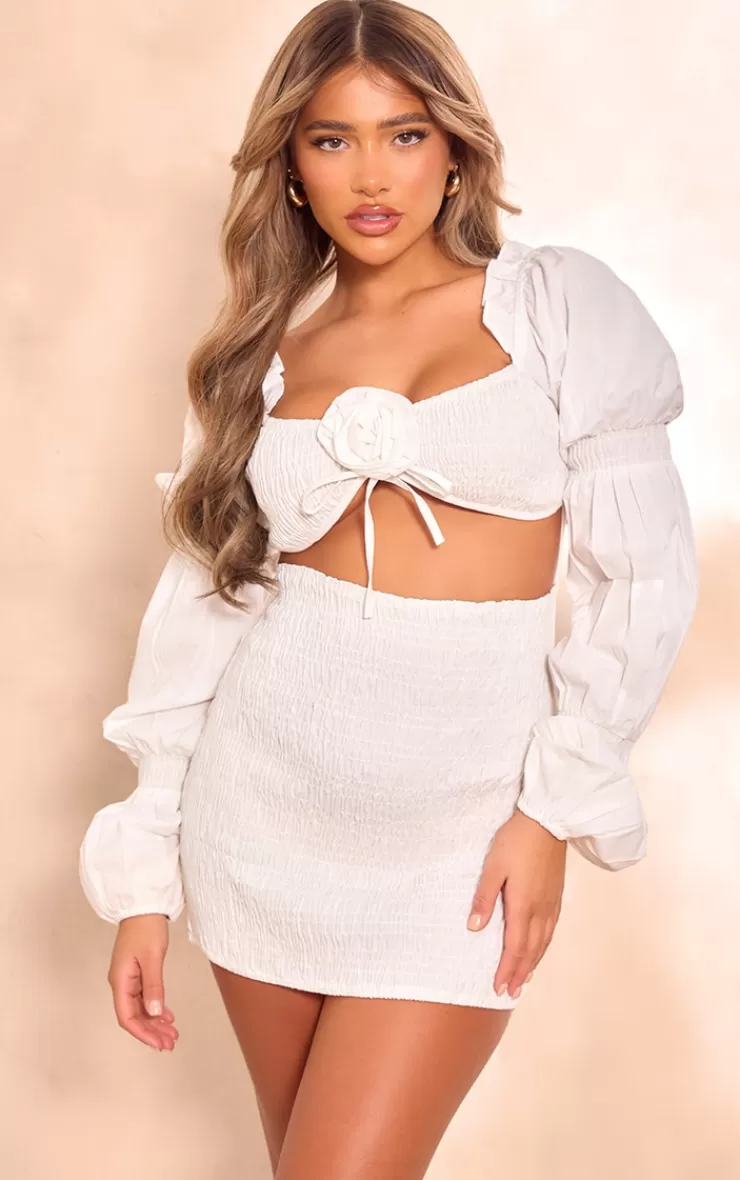 PrettyLittleThing Linen Blend Square Neck Puff Sleeve Mini Dress< Engagement Dresses